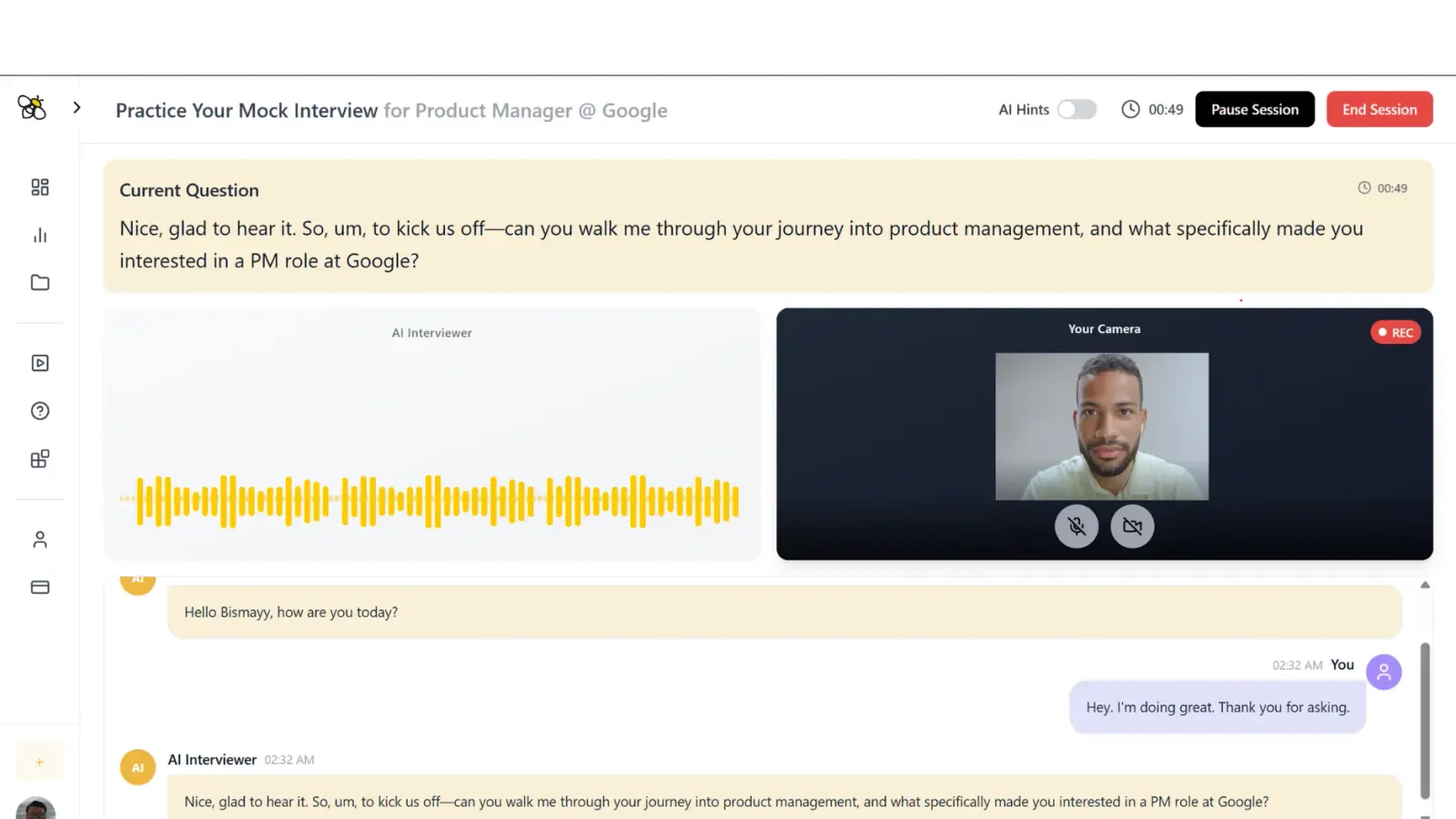 AI mock interviewer voice practice session